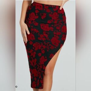 Rose Burnout Mesh Midi Skirt